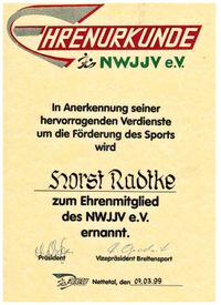 1999 Ehrenmitgliedschaft des NW Ju Jutsu-Verbandes e.V.